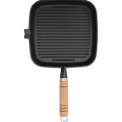 vidaXL Grillpan met houten handvat gietijzer 20x20 cm