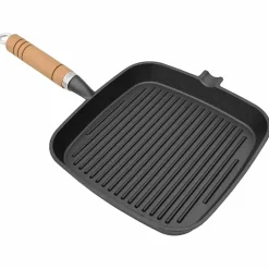 vidaXL Grillpan met houten handvat gietijzer 20x20 cm
