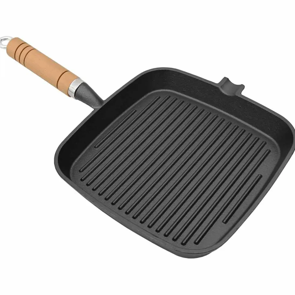 vidaXL Grillpan met houten handvat gietijzer 20x20 cm