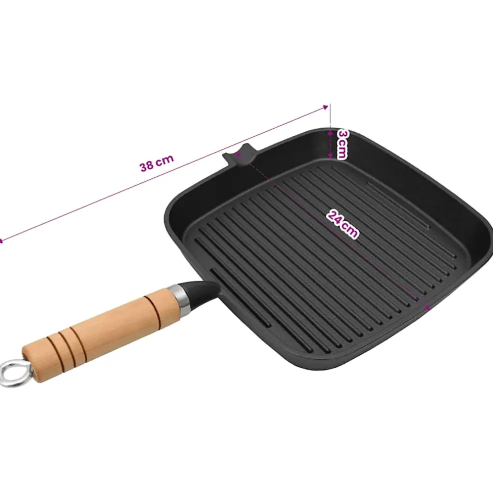 vidaXL Grillpan met houten handvat gietijzer 20x20 cm