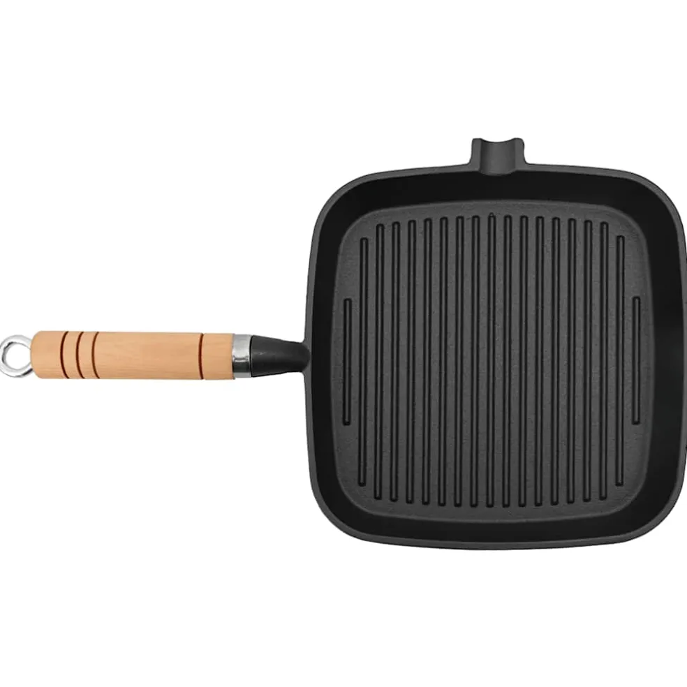 vidaXL Grillpan met houten handvat gietijzer 20x20 cm