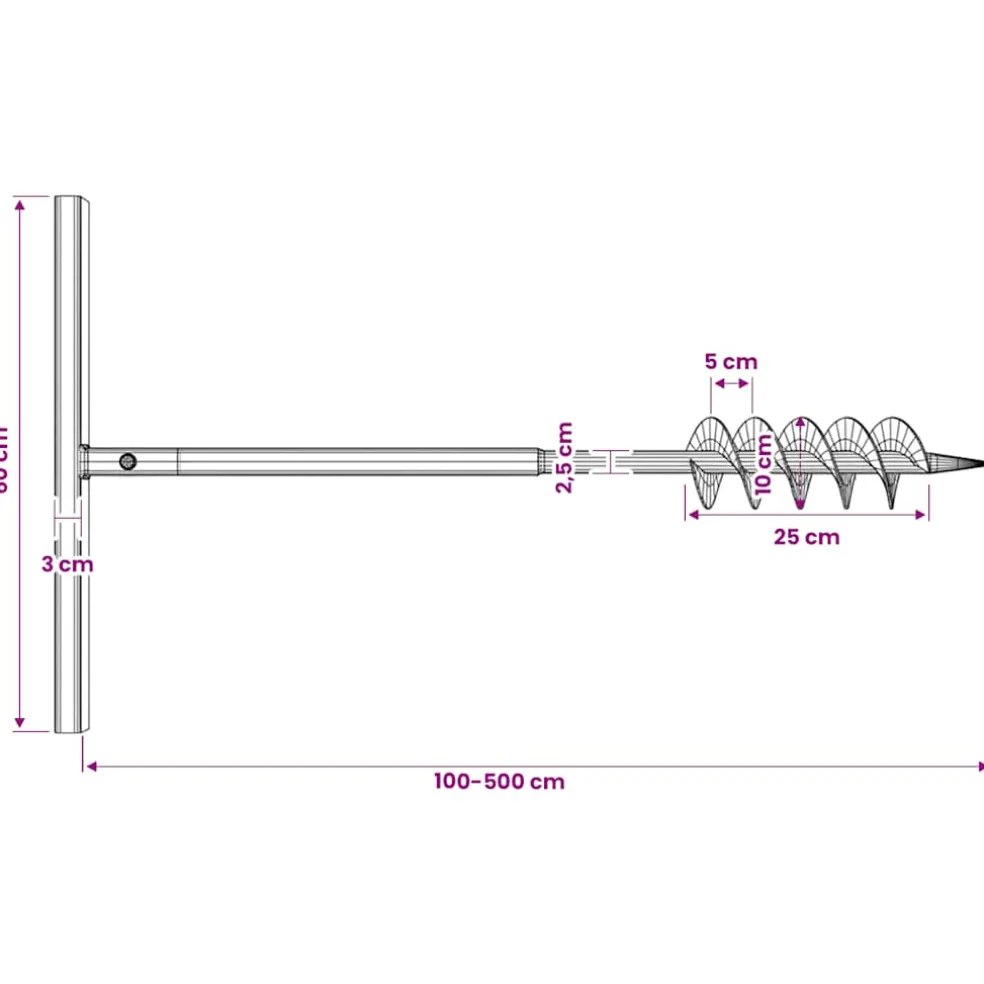 vidaXL Grondboor 100 mm met 5 m verlengstuk Staal