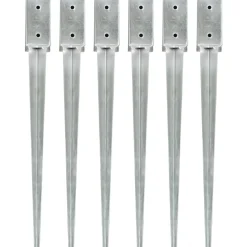 vidaXL Grondpinnen 6 st 7x7x75 cm gegalvaniseerd staal zilverkleurig