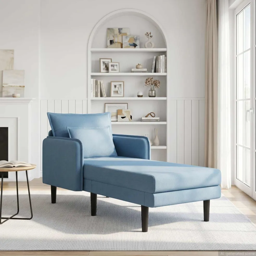 vidaXL Grote chaise longue Blauw Katoenen stof