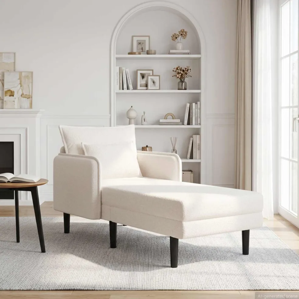vidaXL Grote chaise longue Crèmekleurig Bouclé