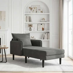 vidaXL Grote chaise longue Donkergrijs Katoenen stof