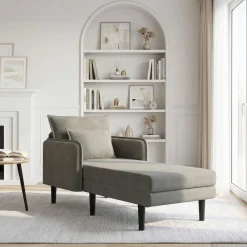 vidaXL Grote chaise longue Lichtgrijs Katoenen stof