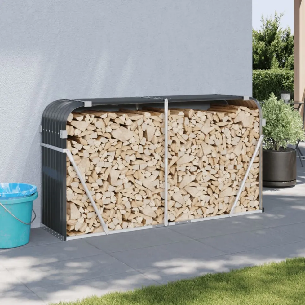 vidaXL Haardhoutopslag 180x45x100 cm gegalvaniseerd staal antraciet