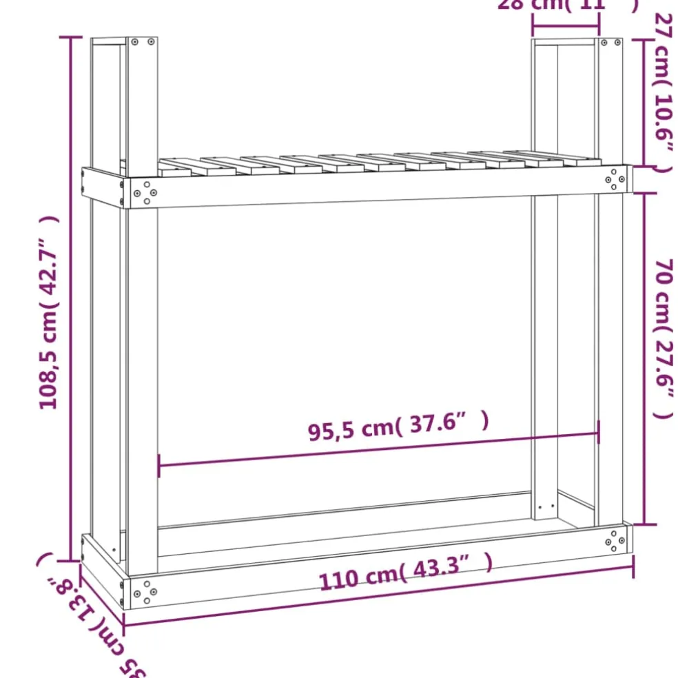vidaXL Haardhoutrek 110x35x108,5 cm massief grenenhout