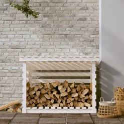 vidaXL Haardhoutrek 108x73x79 cm massief grenenhout wit