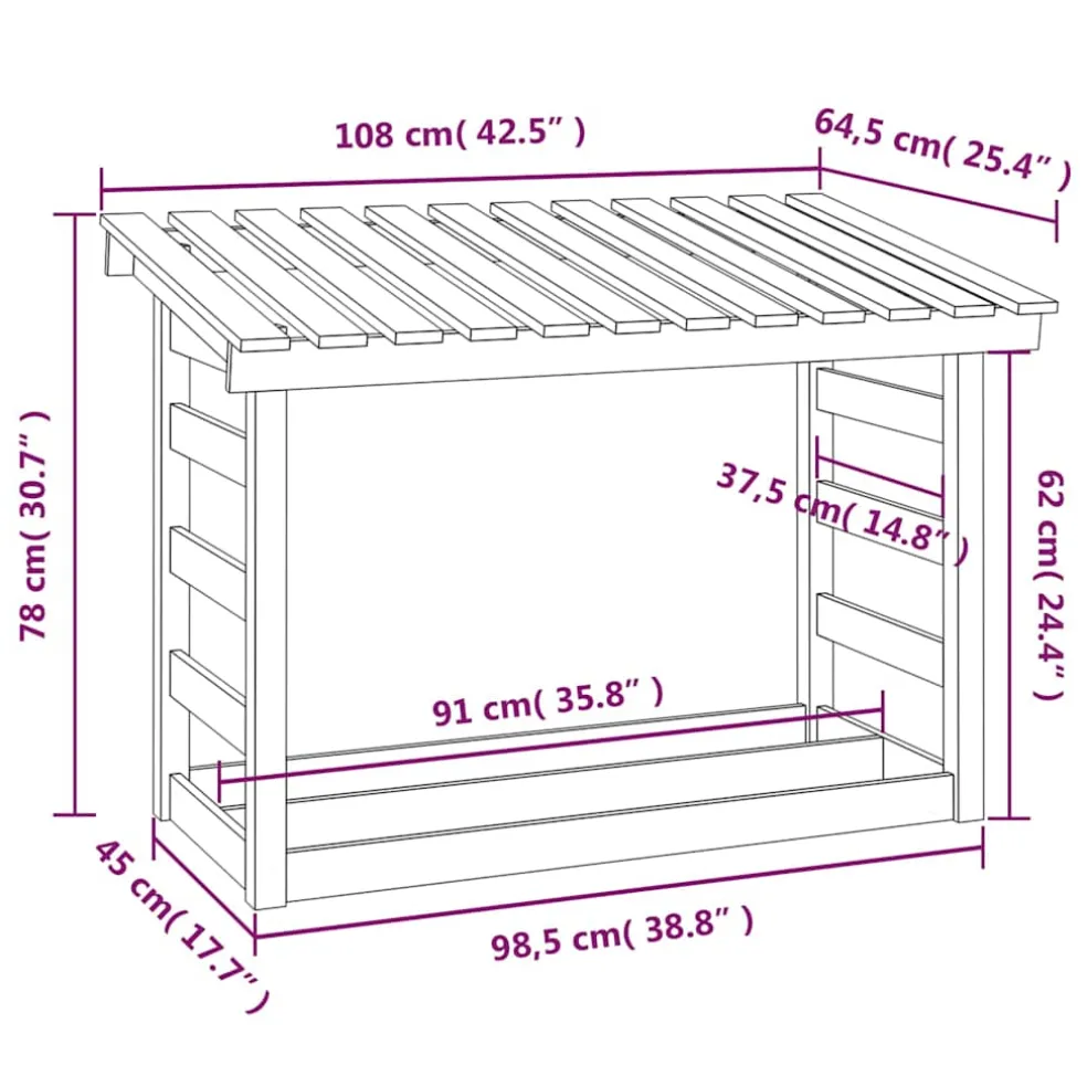vidaXL Haardhoutrek 108x64,5x78 cm massief grenenhout wit