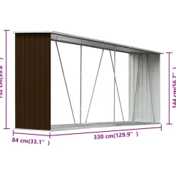vidaXL Haardhoutschuur 330x92x153 cm gegalvaniseerd staal grijs