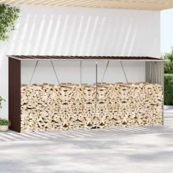 vidaXL Haardhoutschuur 330x84x152 cm gegalvaniseerd staal bruin