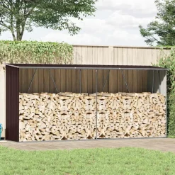 vidaXL Haardhoutschuur 330x84x152 cm gegalvaniseerd staal bruin