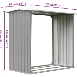 vidaXL Haardhoutschuur 172x91x154 cm gegalvaniseerd staal grijs