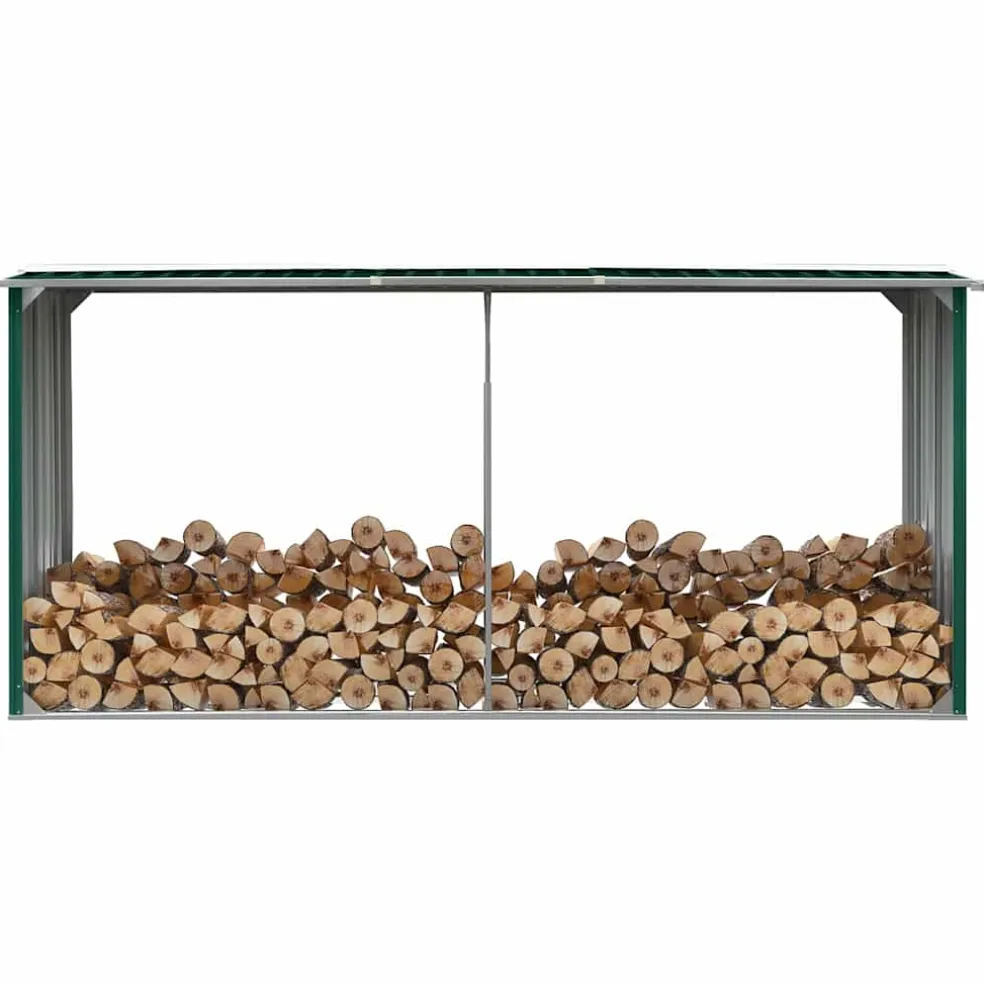 vidaXL Haardhoutschuur 330x92x153 cm gegalvaniseerd staal groen