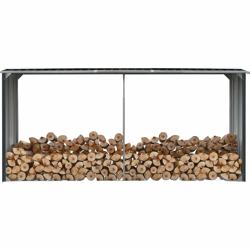 vidaXL Haardhoutschuur 330x92x153 cm gegalvaniseerd staal antraciet
