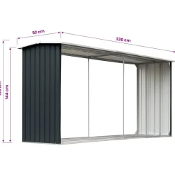 vidaXL Haardhoutschuur 330x92x153 cm gegalvaniseerd staal antraciet