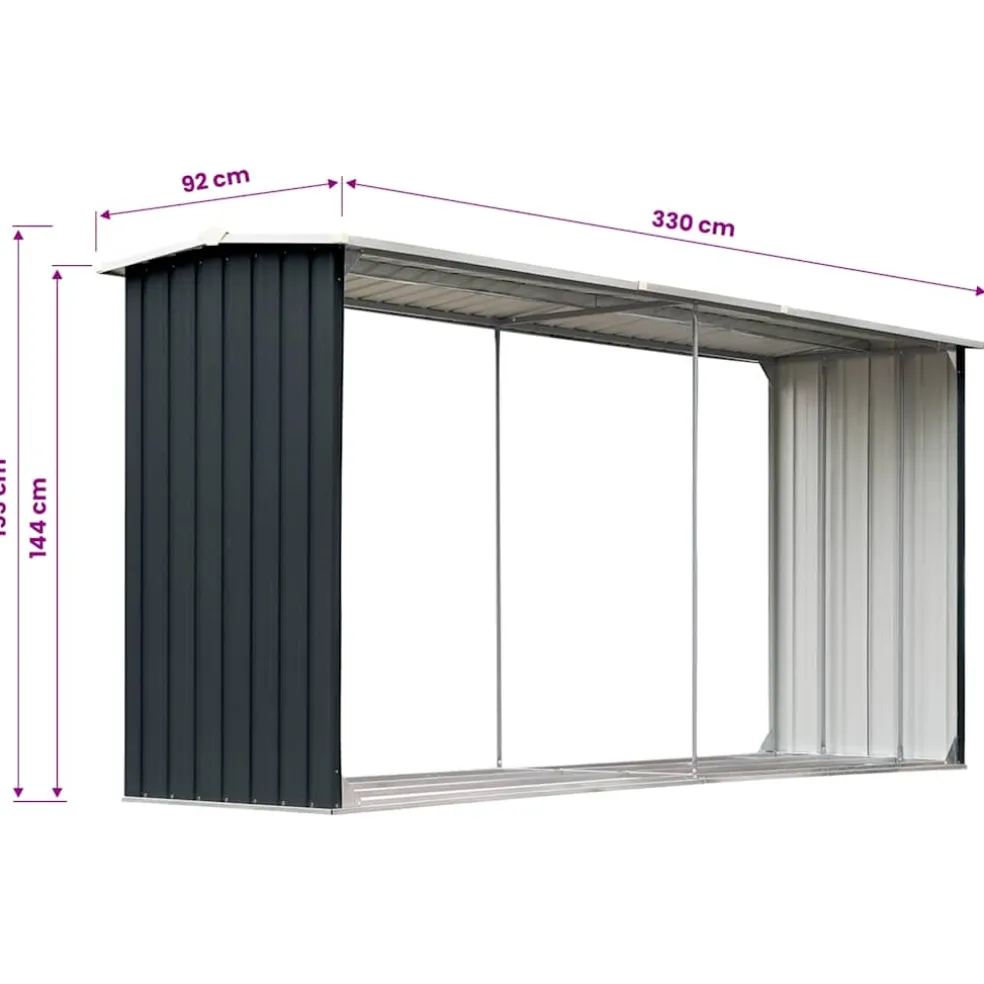 vidaXL Haardhoutschuur 330x92x153 cm gegalvaniseerd staal antraciet