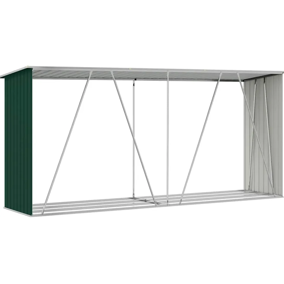 vidaXL Haardhoutschuur 330x84x152 cm gegalvaniseerd staal groen