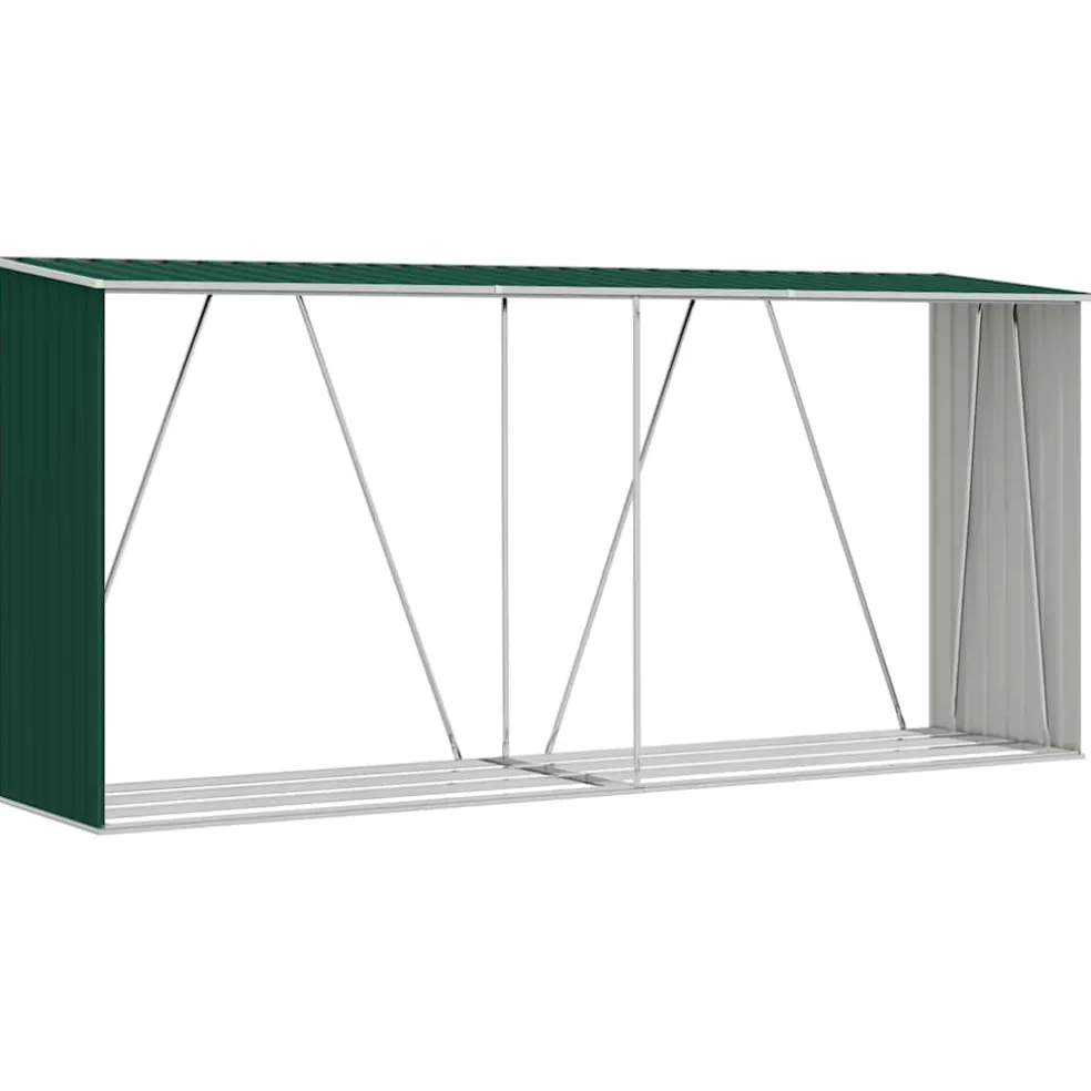 vidaXL Haardhoutschuur 330x84x152 cm gegalvaniseerd staal groen