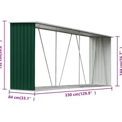 vidaXL Haardhoutschuur 330x84x152 cm gegalvaniseerd staal groen
