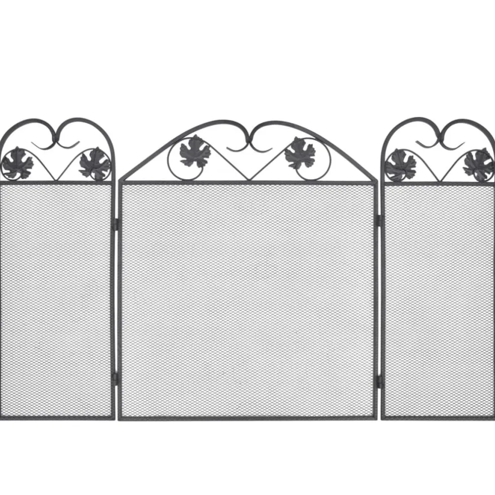vidaXL Haardscherm 3 panelen ijzer zwart