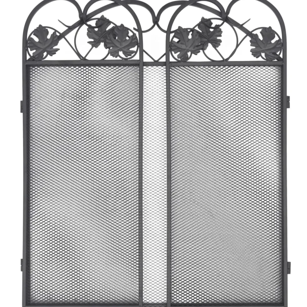 vidaXL Haardscherm 3 panelen ijzer zwart
