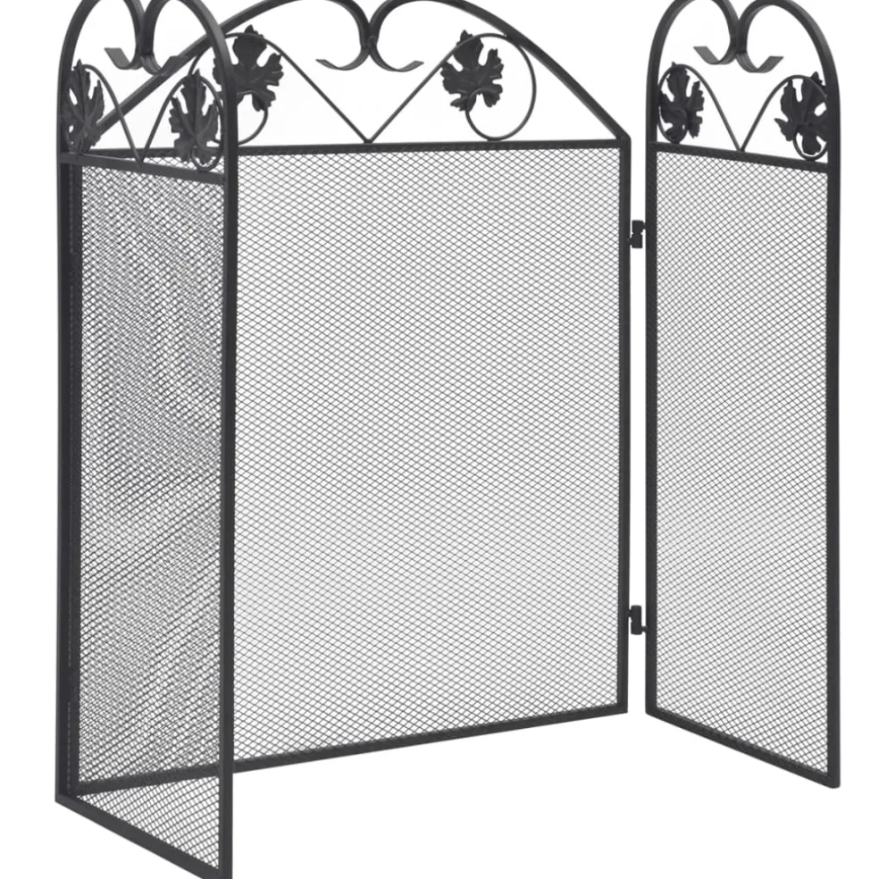 vidaXL Haardscherm 3 panelen ijzer zwart
