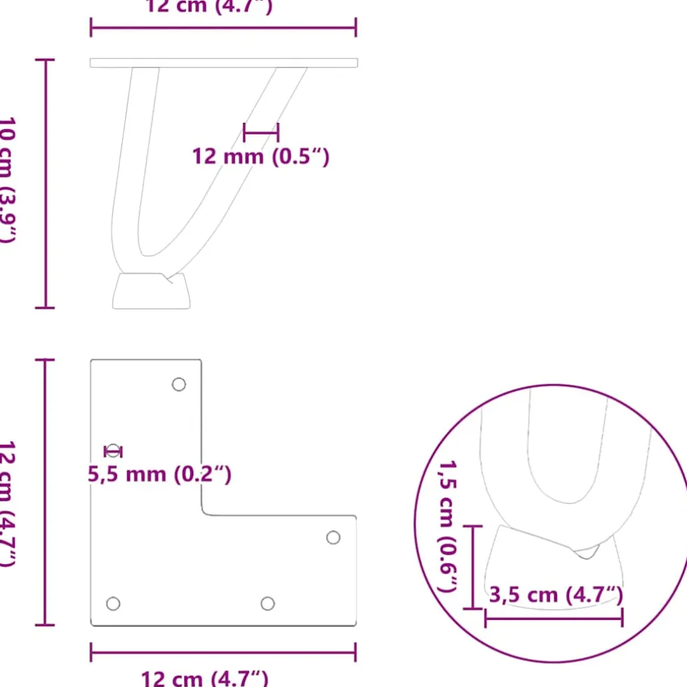 vidaXL Haarnadelpoten voor Salontafel 4 st 10 cm massief staal naturel