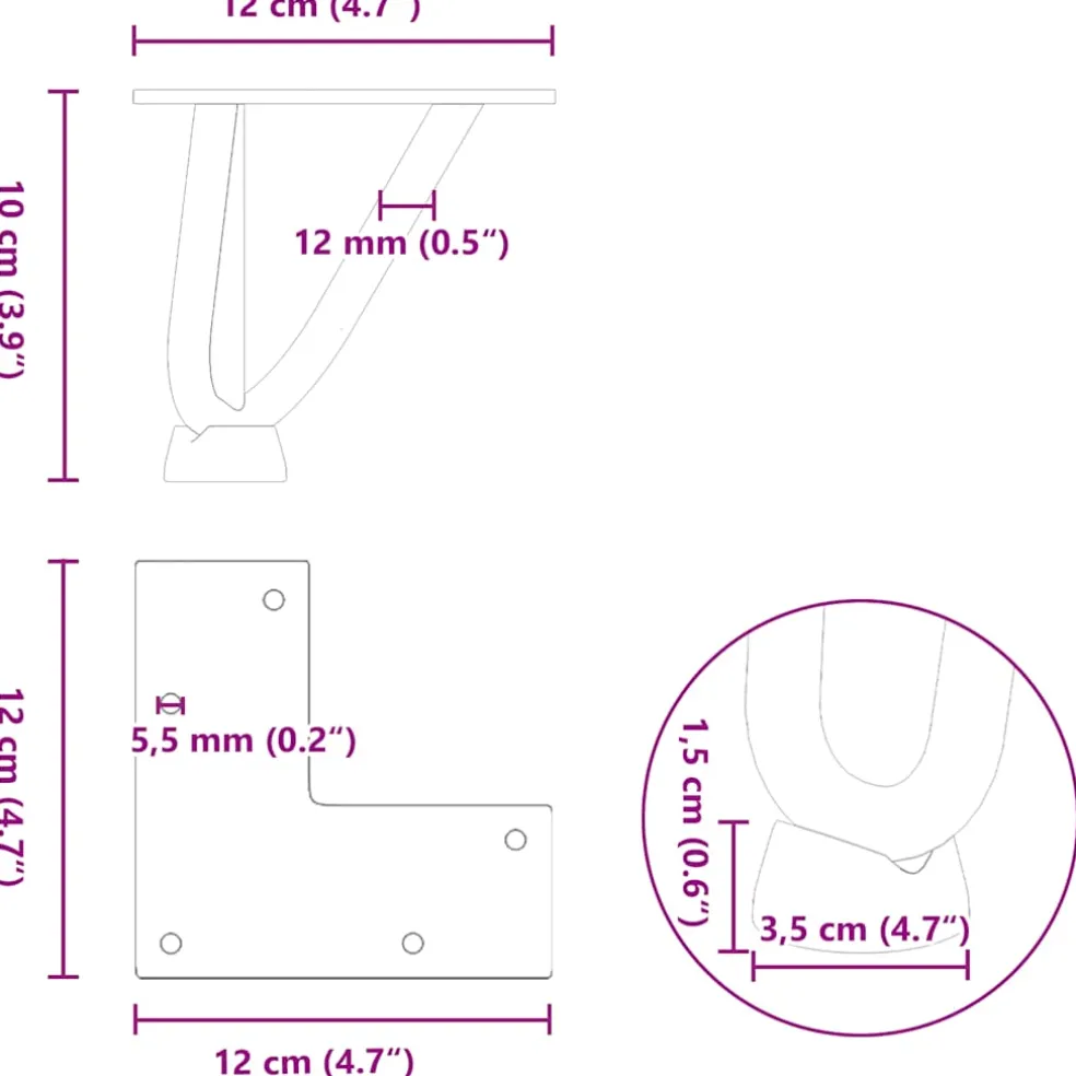vidaXL Haarnadelpoten voor Salontafel 4 st 10 cm massief staal zwart