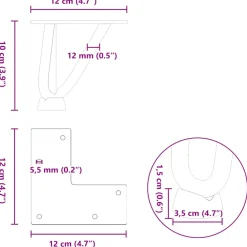 vidaXL Haarnadelpoten voor Salontafel 4 st 10 cm massief staal naturel