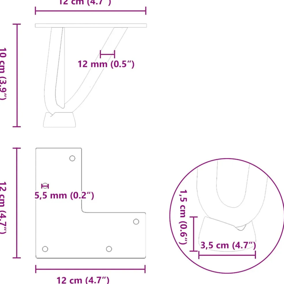 vidaXL Haarnadelpoten voor Salontafel 4 st 10 cm massief staal naturel