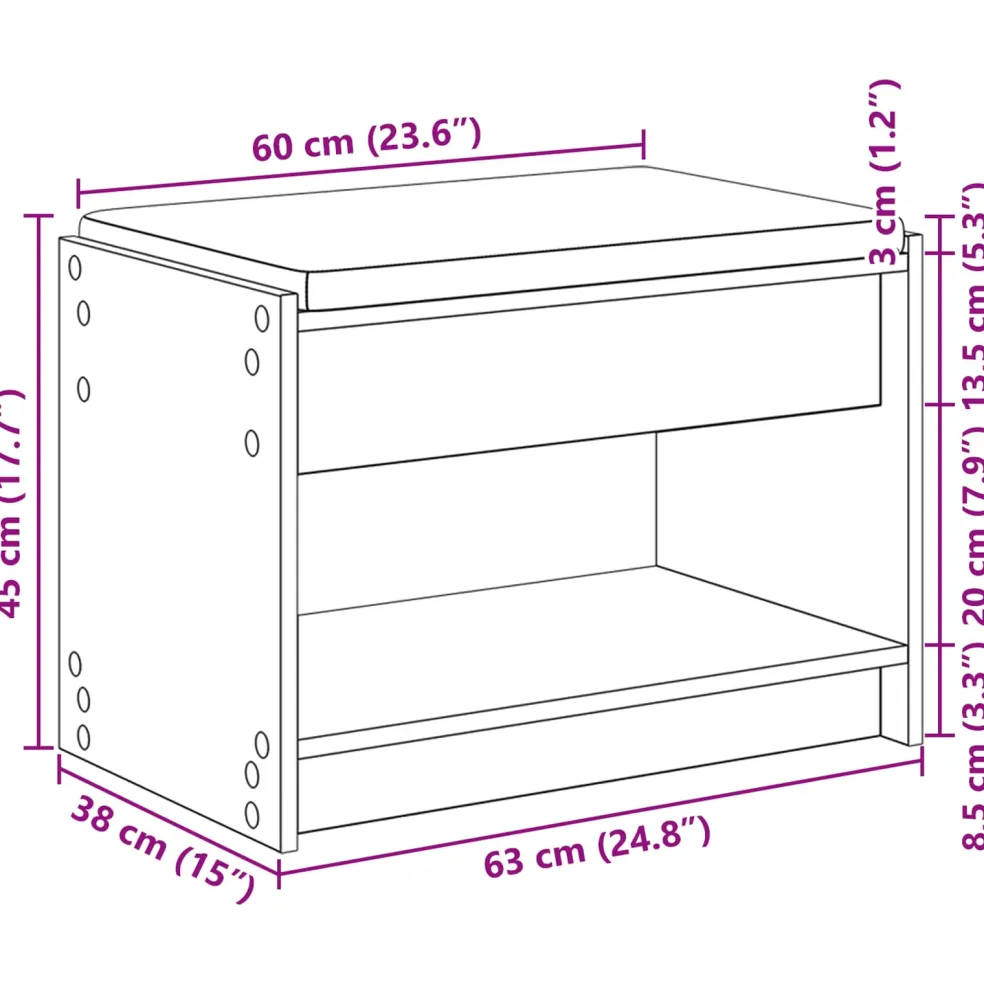 vidaXL Halbank Beton Grijs 63 x 38 x 45 cm