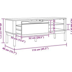 vidaXL Hal bank FLORO Wasbruin 115 x 40 x 45 cm Massief Vurenhout