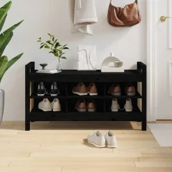 vidaXL Halbankje 110x40x60 cm massief grenenhout zwart