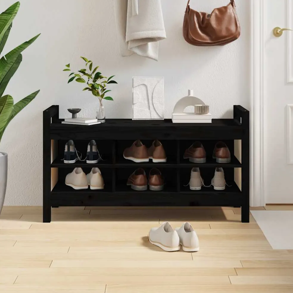 vidaXL Halbankje 110x40x60 cm massief grenenhout zwart