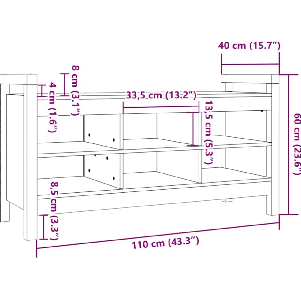 vidaXL Halbankje 110x40x60 cm massief grenenhout zwart