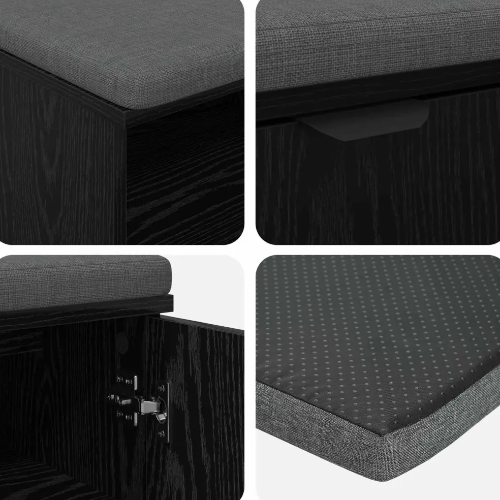 vidaXL Halbank met kussen met plank Zwarte Eik 60 x 38 x 46 cm