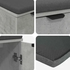 vidaXL Halbank met kussen met plank Beton Grijs 60 x 38 x 46 cm