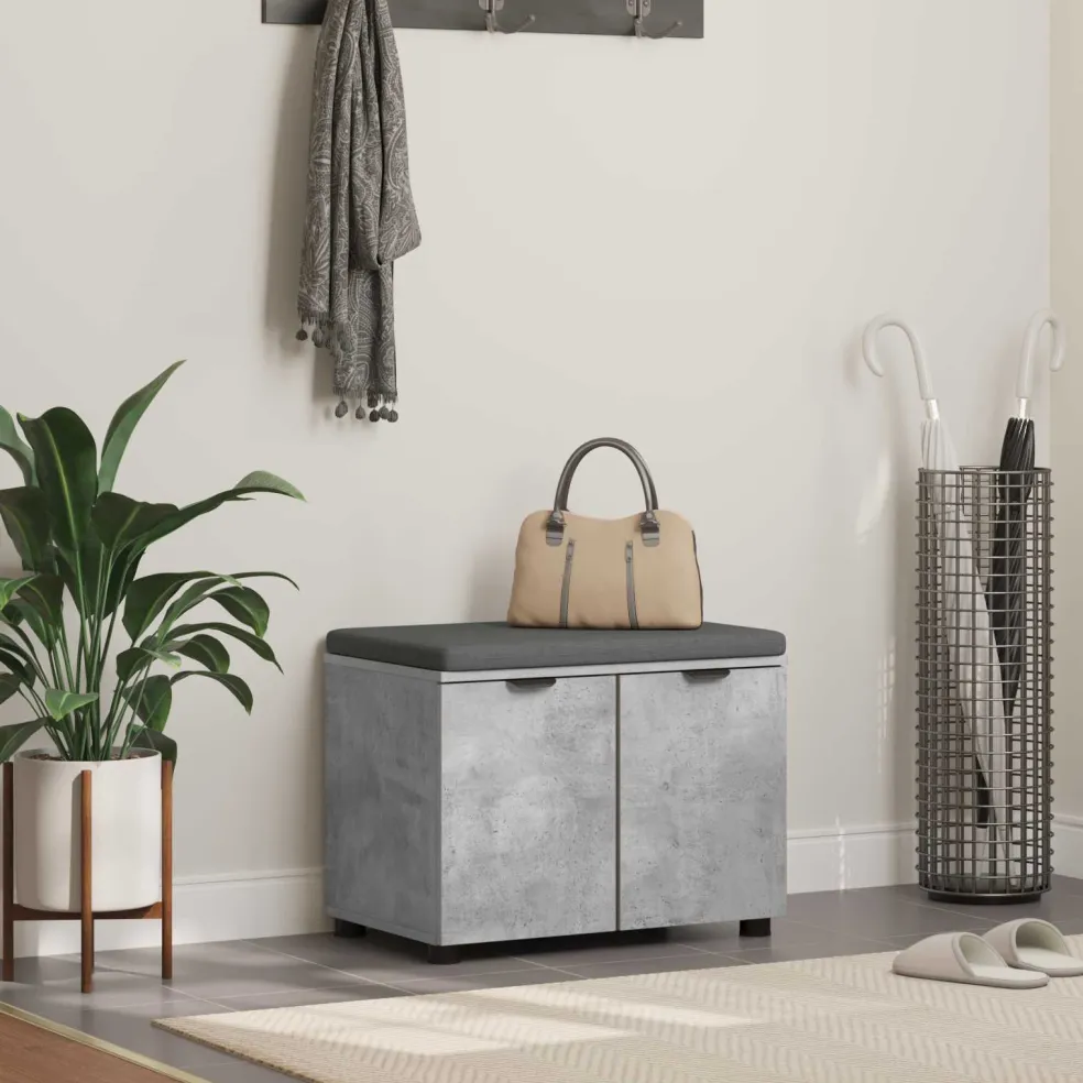 vidaXL Halbank met kussen met plank Beton Grijs 60 x 38 x 46 cm