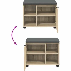 vidaXL Halbank met kussen met plank Sonoma Eiken 60 x 38 x 46 cm