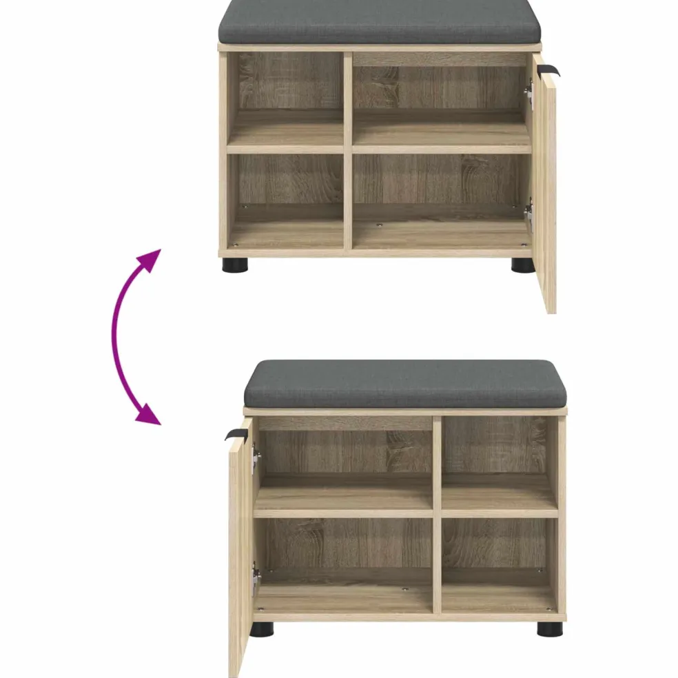 vidaXL Halbank met kussen met plank Sonoma Eiken 60 x 38 x 46 cm