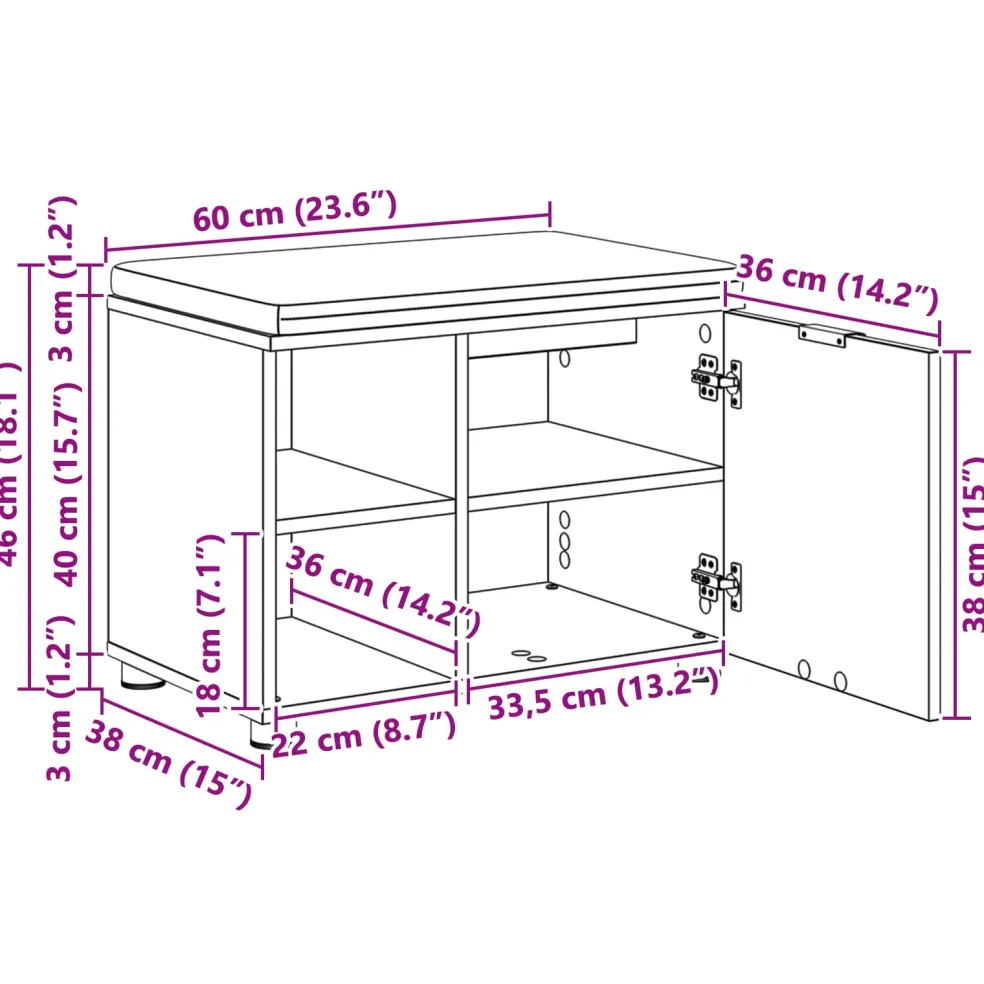 vidaXL Halbank met kussen met plank Sonoma Eiken 60 x 38 x 46 cm