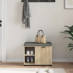 vidaXL Halbank met kussen met plank Sonoma Eiken 60 x 38 x 46 cm