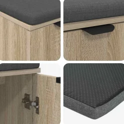 vidaXL Halbank met kussen met plank Zwarte Eik 60 x 38 x 46 cm