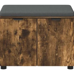 vidaXL Halbank met kussen met plank Gerookte Eik 60 x 38 x 46 cm