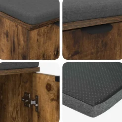 vidaXL Halbank met kussen met plank Gerookte Eik 60 x 38 x 46 cm