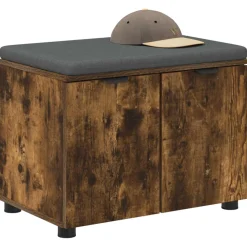 vidaXL Halbank met kussen met plank Gerookte Eik 60 x 38 x 46 cm
