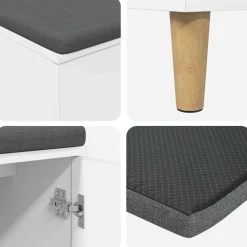 vidaXL Halbank Wit 60 x 38 x 46 cm Bewerkt hout en stof